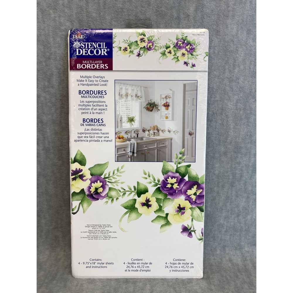 Plaid Stencil Decor Multi Layer Border Stencil Pansy Blossoms 4 Sheets